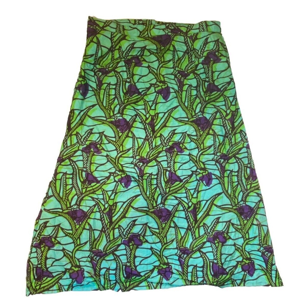 Handmade Veritable Wax Print Fabric African Skirt - 32" Length Aqua Green Purple